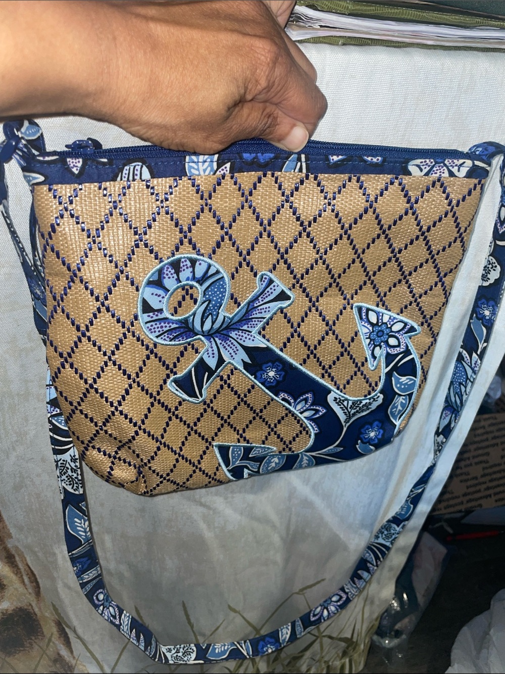 Vera Bradley Blue & Tan Anchor Crossbody Bag